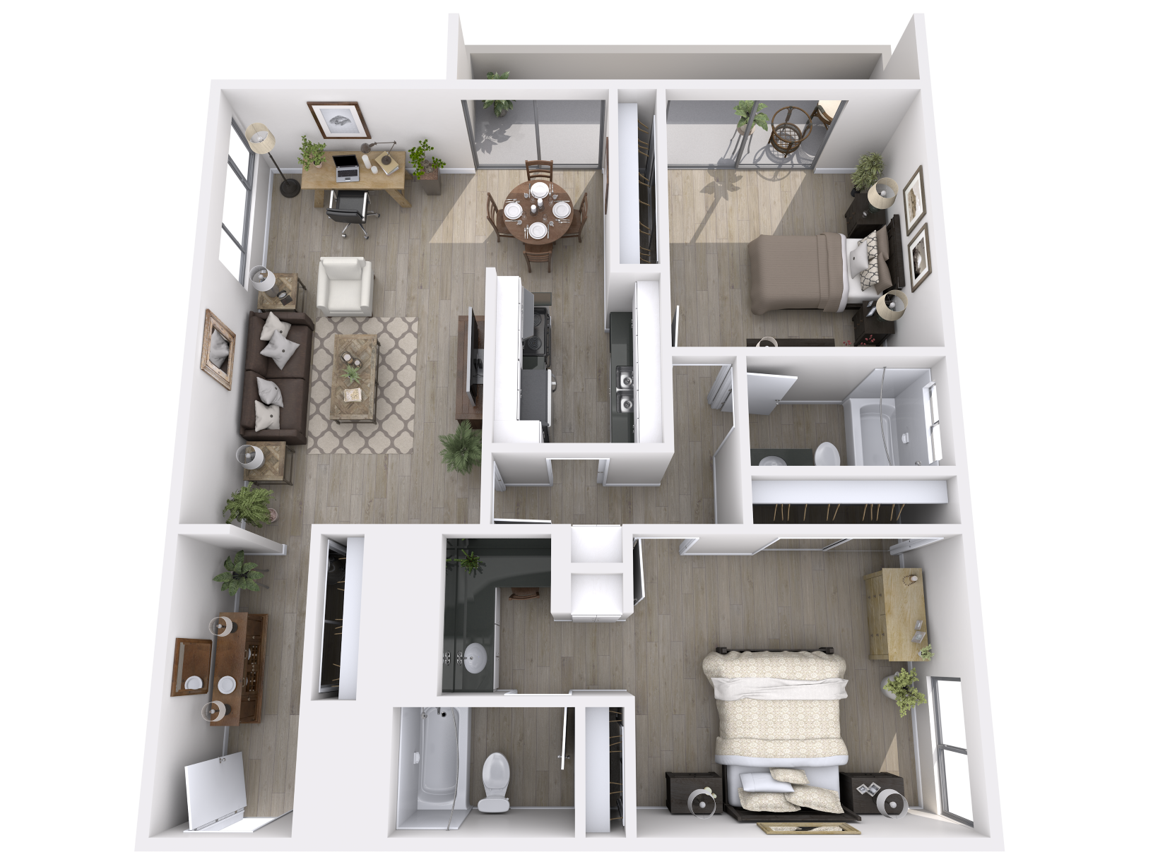 Floor plan for 2 beds, 2 baths, 1091 sqft